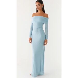 Peppermayo Dress Womens 6 Blue Off Shoulder Long Sleeve Jersey Bodycon‎ Maxi